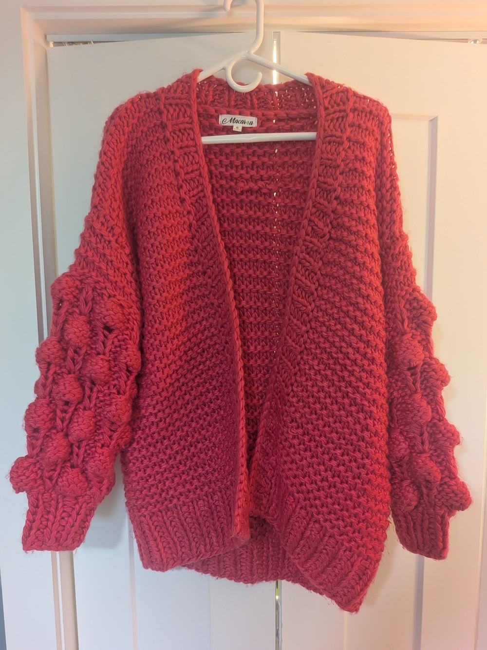 Macaron Chunky Bubble Sleeve Knit Cardigan Open Pink Chunky Knit Sweater Sz S